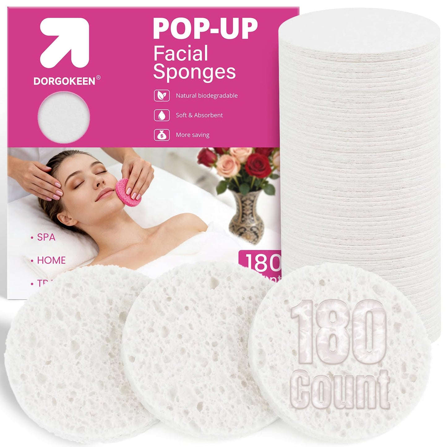 180 PCS Compressed Facial Sponges, Natural Eco Friendly Cellulose Face Sponges for Cleansing, Exfoliating, Makeup Removal, Pore Care, Esthetician Sponges for SPA Travel Daily Use