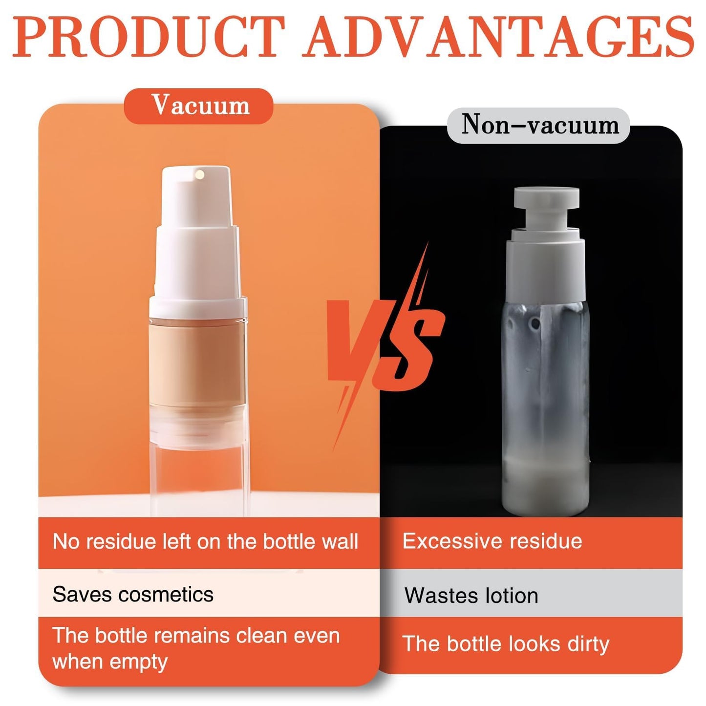 Airless Pump Bottles - Refillable Vacuum Travel Containers for Lotion, Cream, Serum, Foundation, Leak-Proof Clear Plastic Mini Dispensers, BPA-Free Travel Toiletry Pump 4 Pack 10ml