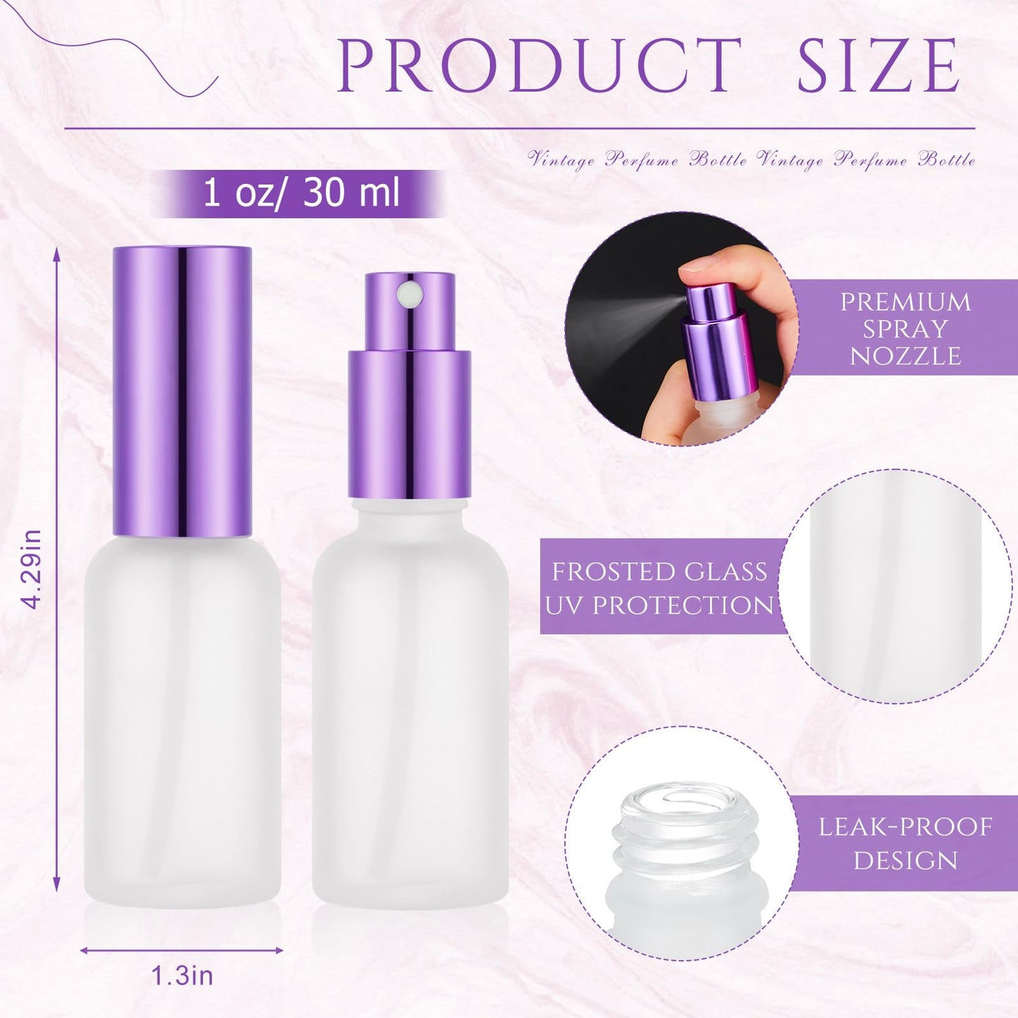 Roshtia 30 Pcs Glass Spray Bottle Clear Empty Bottles Small Refillable Reusable Perfume Bottle with Fine Mist Sprayer Pump for Face Body Travel(1 oz,Purple)