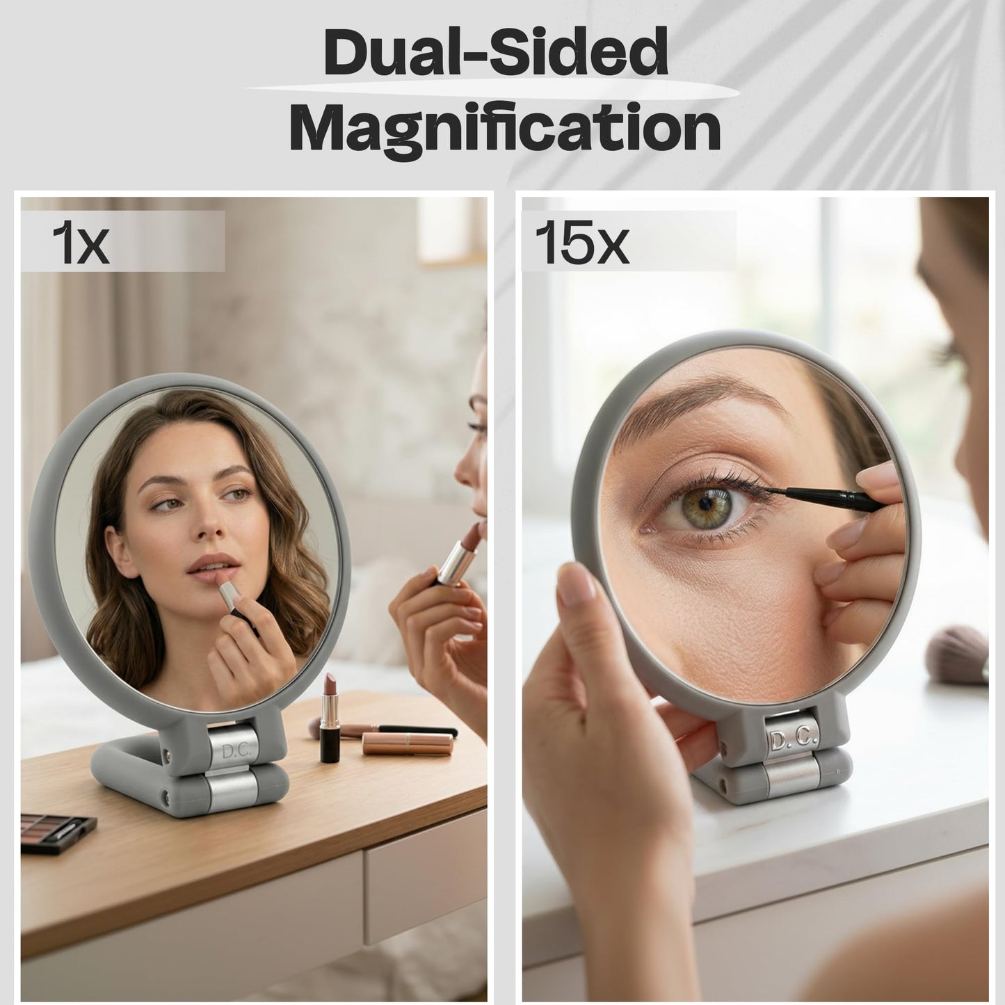 Danielle Magnification Folding Makeup Mirror, Grey, 15X