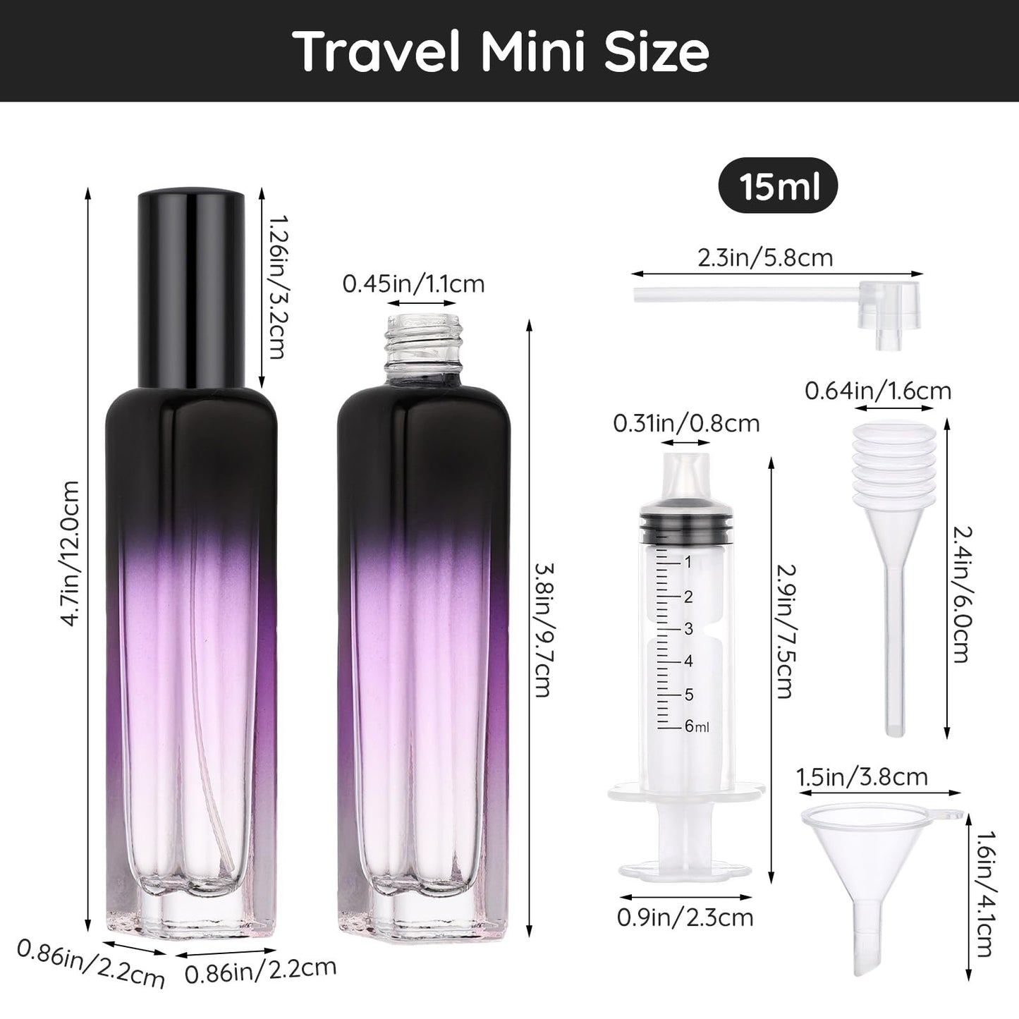 Segbeauty 15ml Empty Glass Cosmetic Contanier, 0.5oz Mini Cologne Spray Bottle, 5 Packs Refillable Perfume Atomizer Bottles Fine Mist Dispenser Travel Size for Essential Oil with Refill Tool