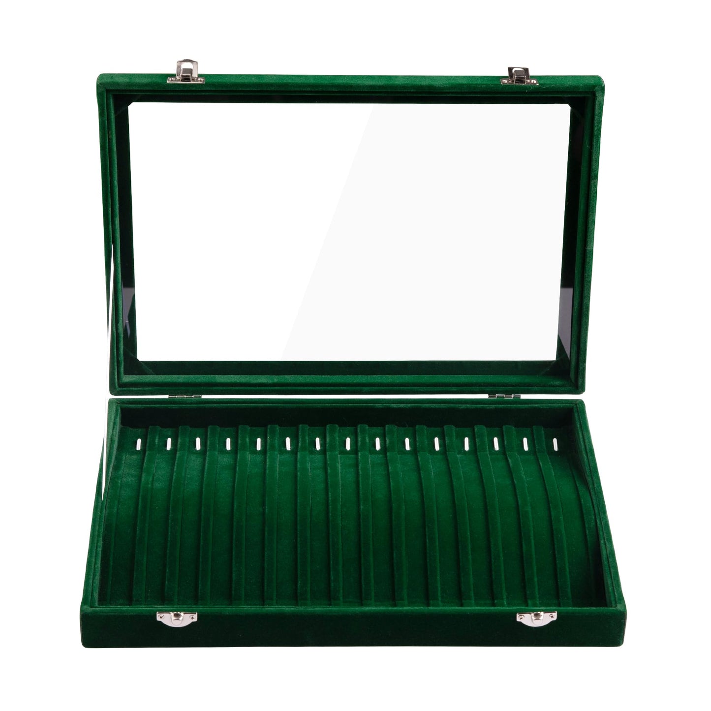 Frebeauty 15 Hooks Necklace Tray Velvet Neckalce Organizer with Clear Lid Lockable Necklace Holder Box Jewelry Organizer for Pendants Chains Necklace Jeweley Tray for Women Girl (Blackish Green)