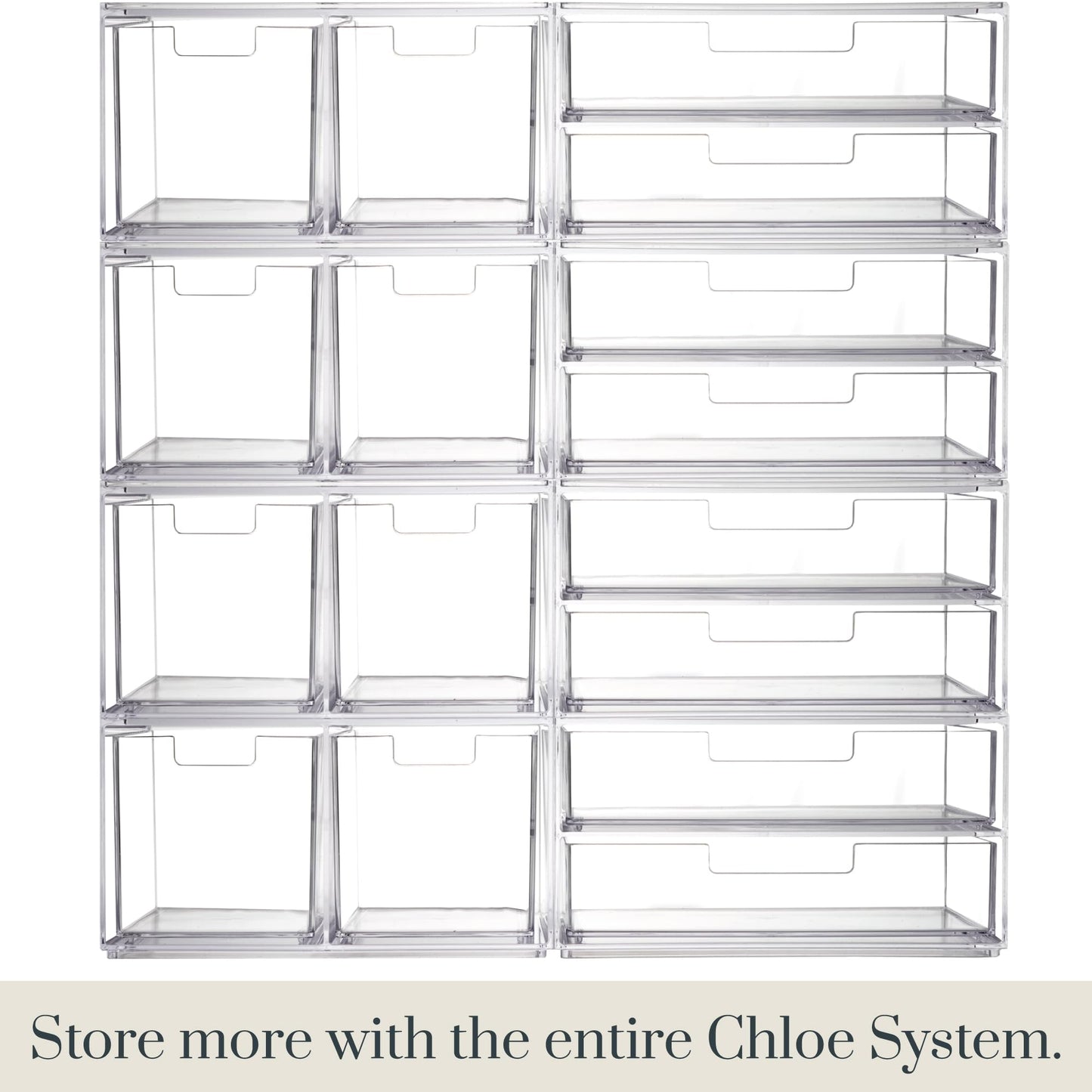 STORi Stackable Desk Organizer drawers, Clear Pen Pencil Makeup Brush drawers for Desktops and Vanities, 4 Tall Drawers (Made in USA)