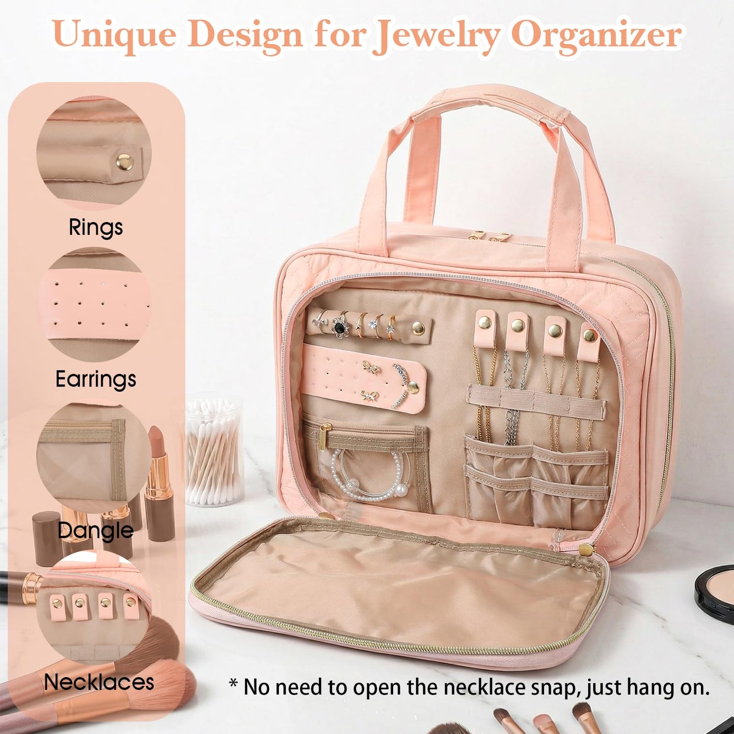 Ckhoid Travel Hanging Toiletry Bag for Women Foldable Makeup Bag with Jewelry Organizer Compartment, PVC Waterproof Cosmetic Travel Bag for Business Camping Bathroom Pink Toiletry Organizer(Pink)