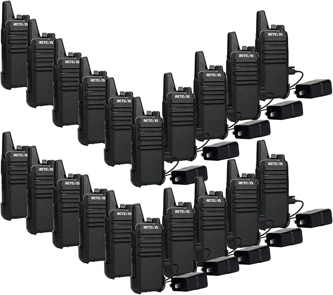 Retevis RT22 Walkie Talkies Mini, Rechargeable Two Way Radio Long Range, 2 Way Radio Small, Portable VOX, for Business Commercial Work School Church Restaurant (20 Pack,Black)