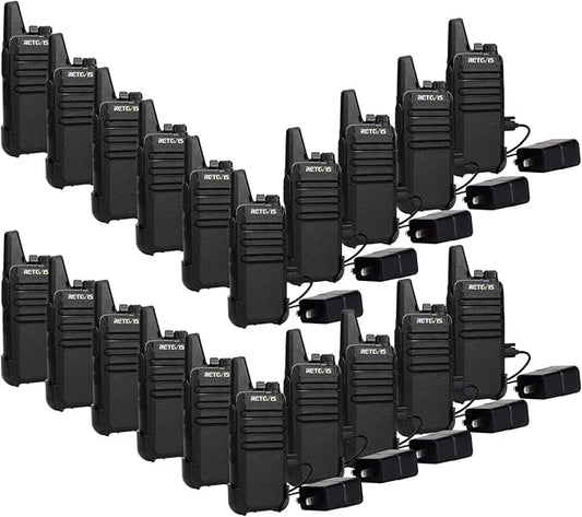 Retevis RT22 Walkie Talkies Mini, Rechargeable Two Way Radio Long Range, 2 Way Radio Small, Portable VOX, for Business Commercial Work School Church Restaurant (20 Pack,Black)