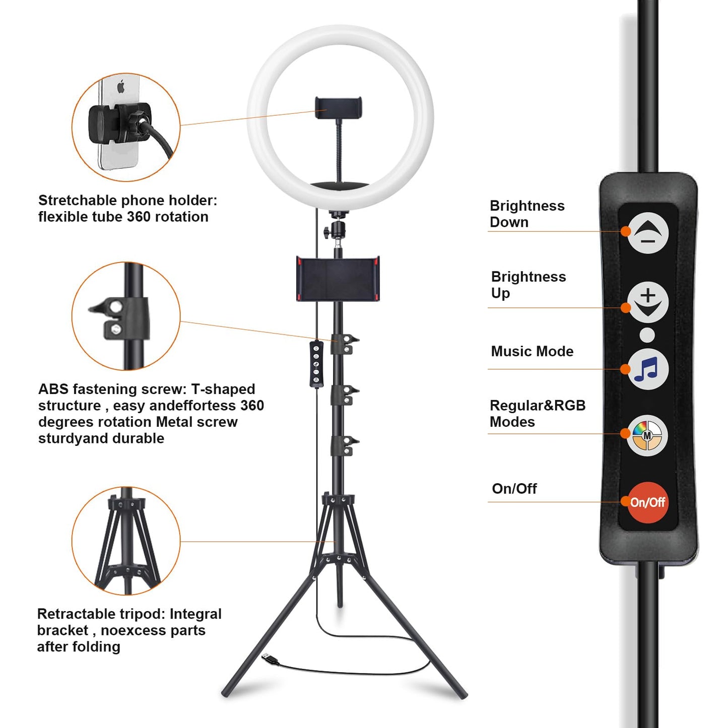 13" Selfie Ring Light with 76" Tripod Stand & 3 Phone Holder, LED Camera Ringlight with 48 RGB Colors Modes & Musical Rhythm Mode and 12 Brightness Dimmable for Makeup/Photography/Videos/Vlog/TikTok