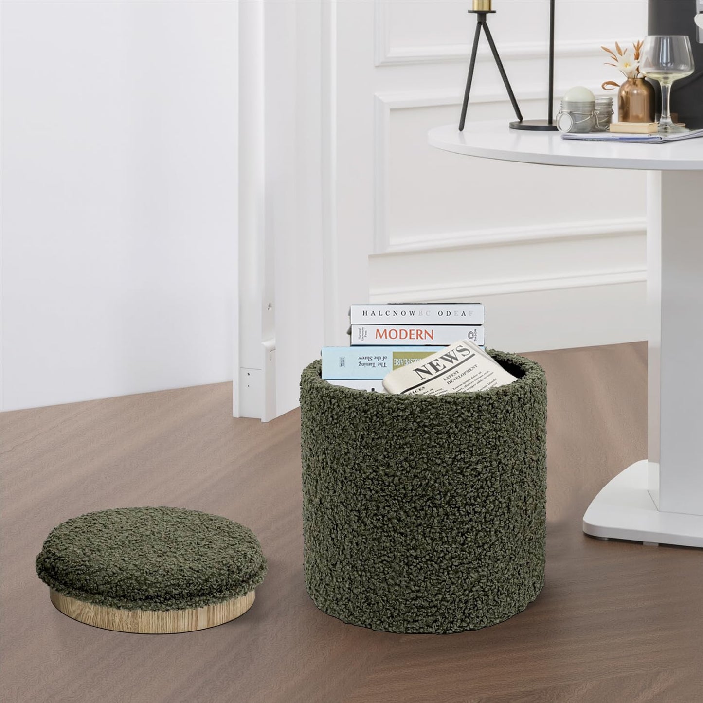 Get Set Style Modern Round Ottoman with Soft Padded Seat, Storage Vanity Stool for Makeup, Upholstered Footrest Stool Ottoman Foot Stool for Living Room, Bedroom