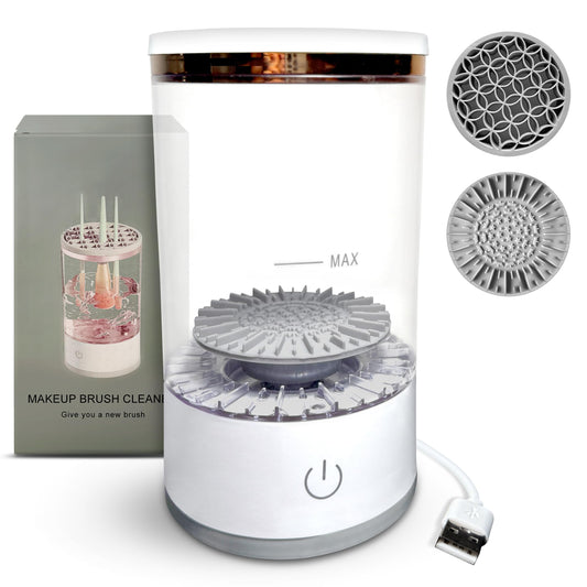 BuyBooz Electric Makeup Brush Cleaner – 7000RPM Quick-Dry Spinner with Brush Holder Lid – Portable 5V USB Powered Brush Washing Machine – White Color for Home & Travel Use