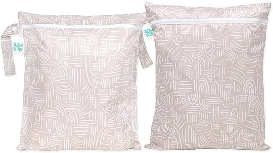 Bumkins - Waterproof Wet and Wetdry Bags - For Beach, Baby, Travel, Swim Suit, Cloth Diapers, Pump Parts, Pool, Gym, Toiletries - Reusable & Easy to Clean - Boho Beige - 2 Pack