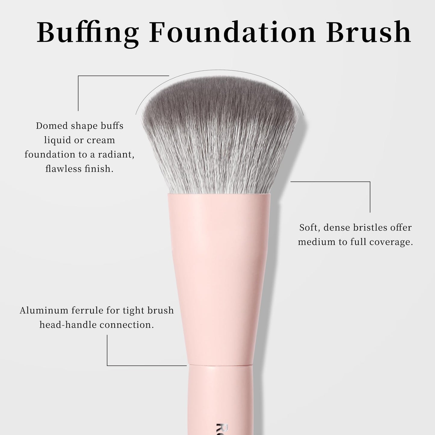 REAL PERFECTION Buffing Foundation Brush, Professional Face Makeup Brush for Streak-Free Application, Suitable for All Skin Synthetic Cruelty-Free Beauty Brush for Liquid Cream Foundation Bronzer