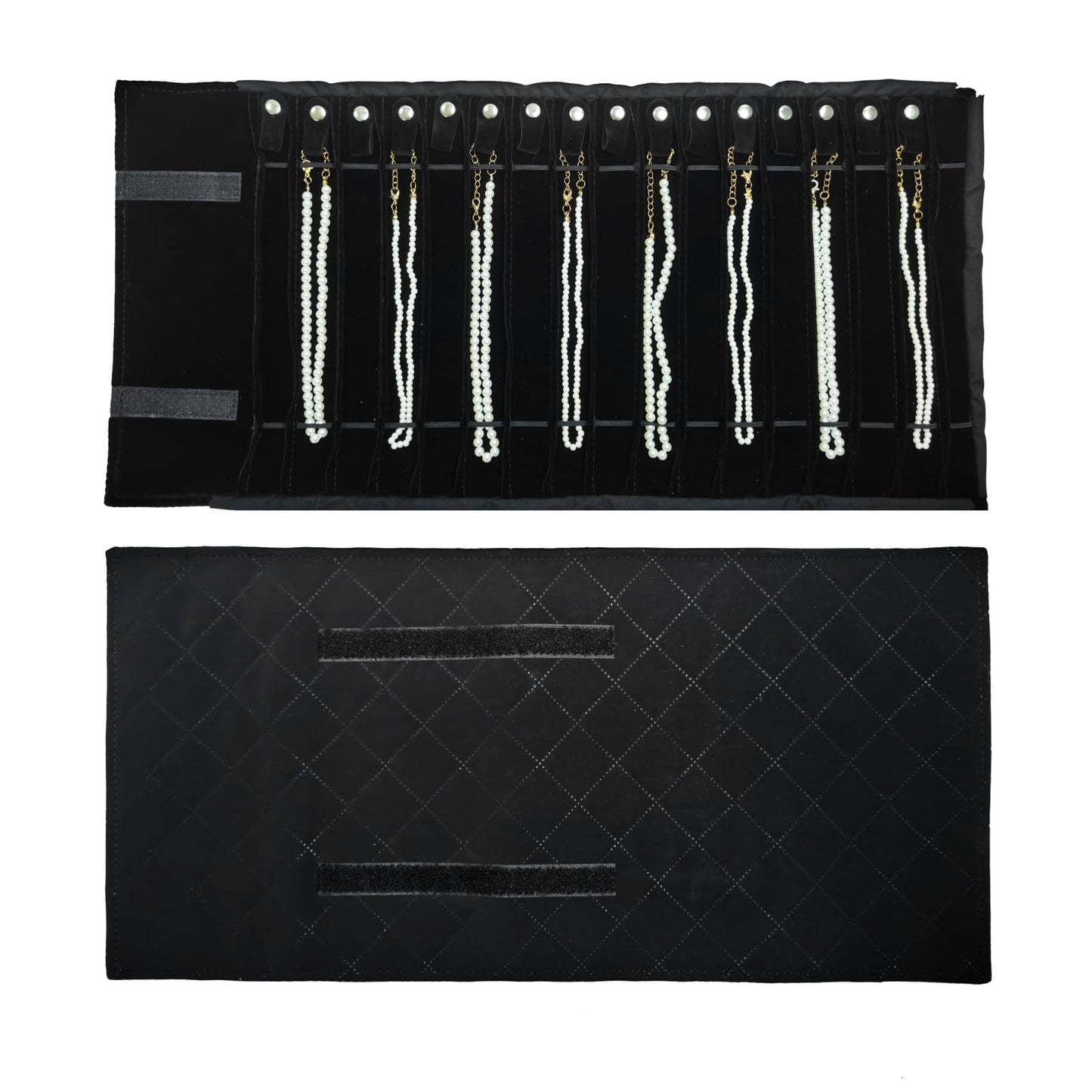 SCIKHEFT Portable Jewelry Roll Untangled Secure Necklace Travel Storage Bag Displays Holder 16 Chain (Black Diamond)