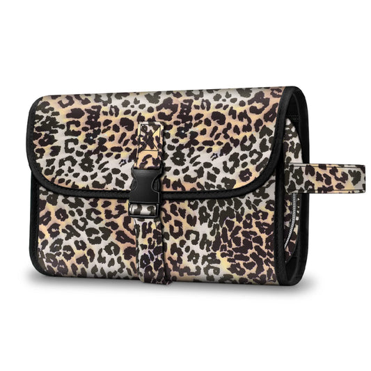 FINTIE Portable Toiletry Cosmetic Travel Bag, Large Water Resistant Hanging Makeup Organizer Storage Pouch Case for Women Girls (Leopard)