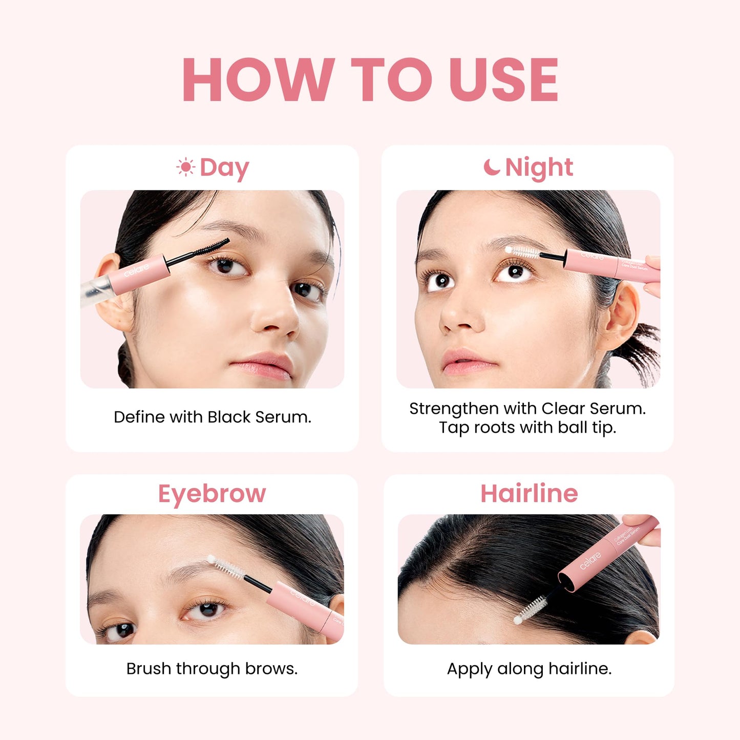 Celare Collagen Lash Care Dual Serum | Fuller, Thicker-Looking Lashes | Clinically Tested 4 Weeks | 2-in-1 Lash & Brow Enhancer | 0.43 fl oz | Collagen + Caffeine | K-Beauty | For Women & Men
