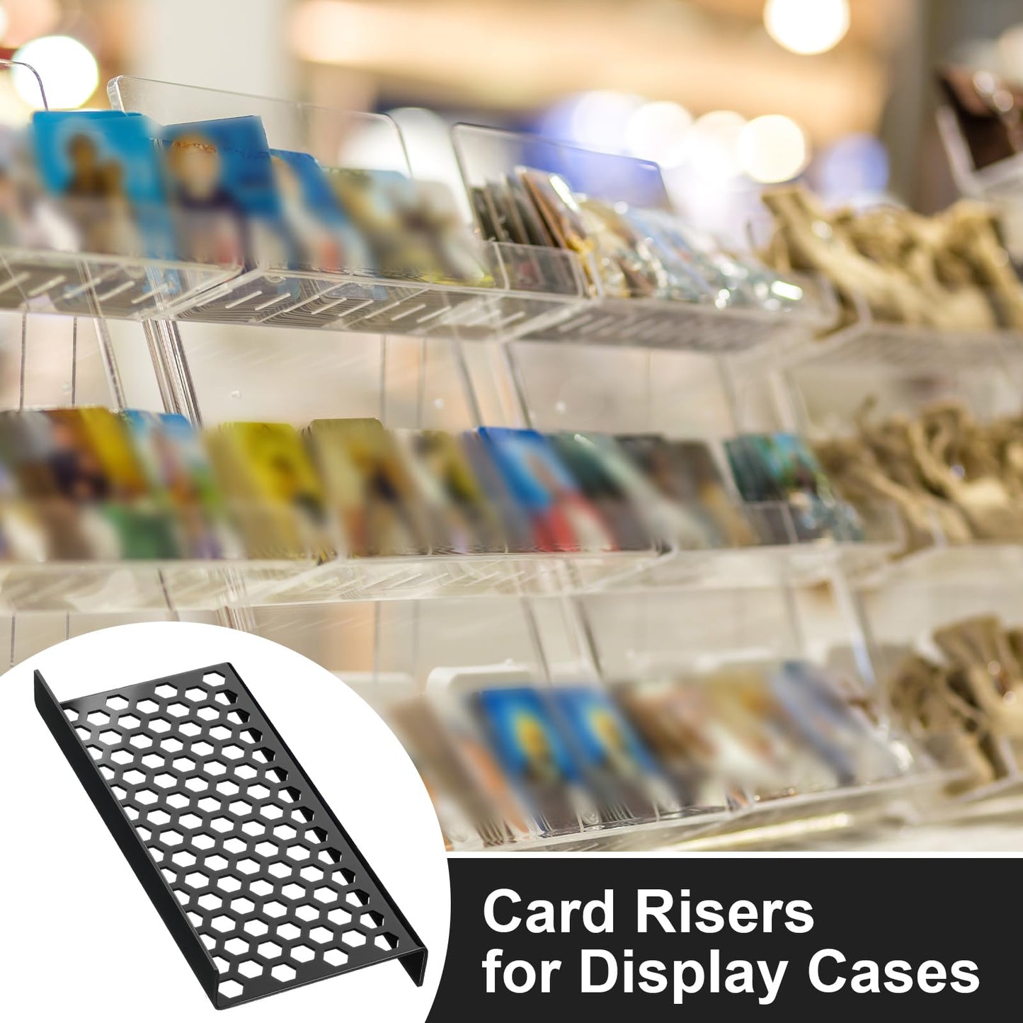 Yalikop 48 Pcs Trading Card Risers for Display Case Acrylic Modular Display Risers for Cardshow Vendor Sport Card Board Game (Honeycomb)