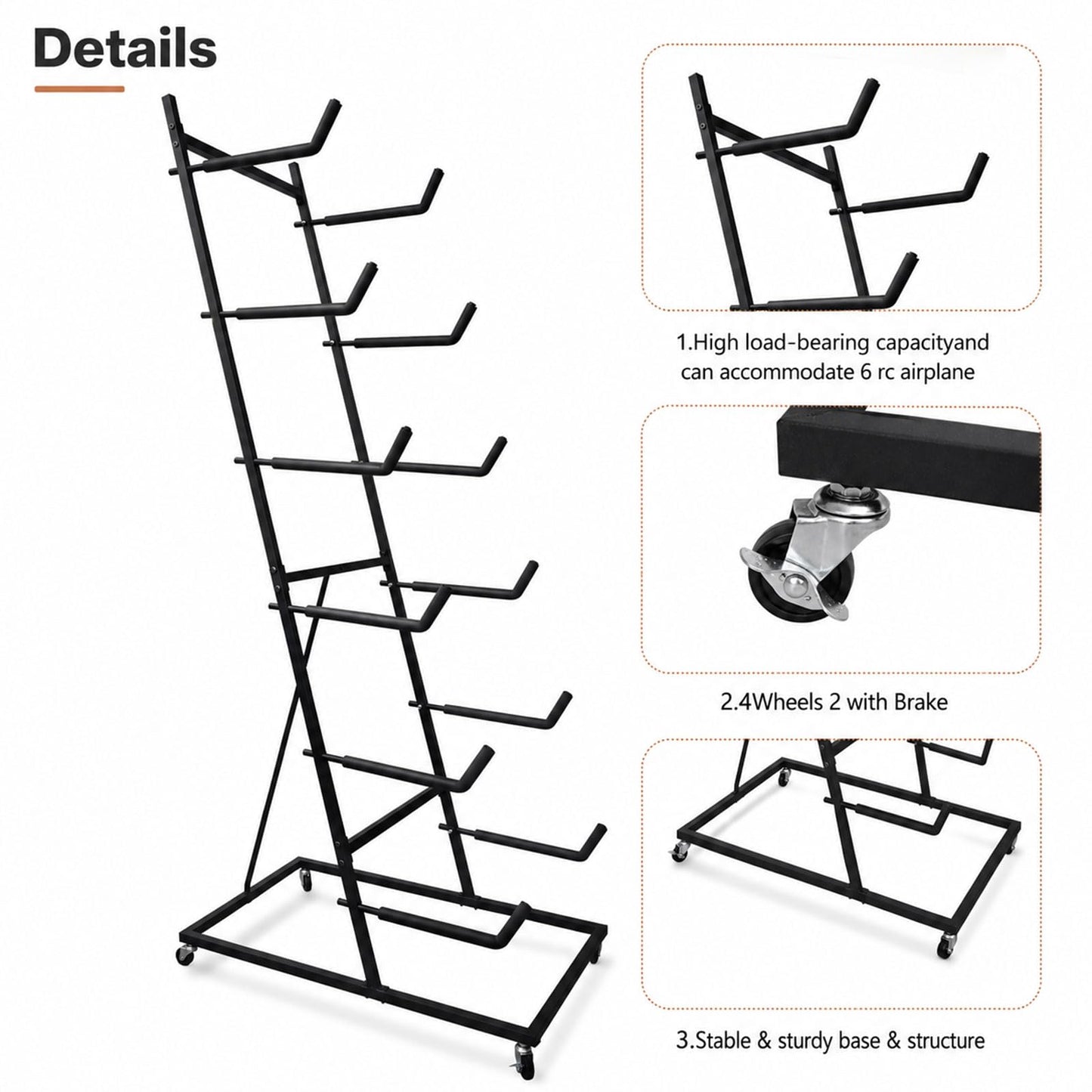 Avoirdus RC Airplane Storage Rack 6Tiers, Display Stand Model Airplane Stand with Foam Padding,Multi-Function Aircraft Carrier Stand with Wheel
