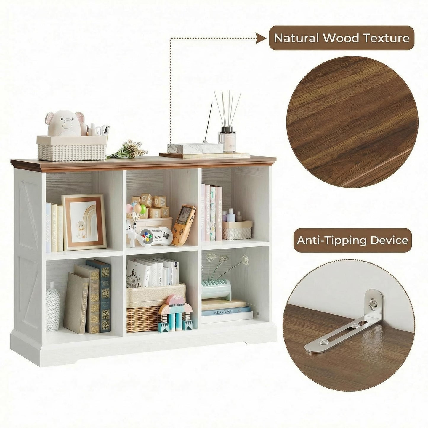 IRONCK 6 Cube Storage Organizer, Farmhouse Wood Bookshelf