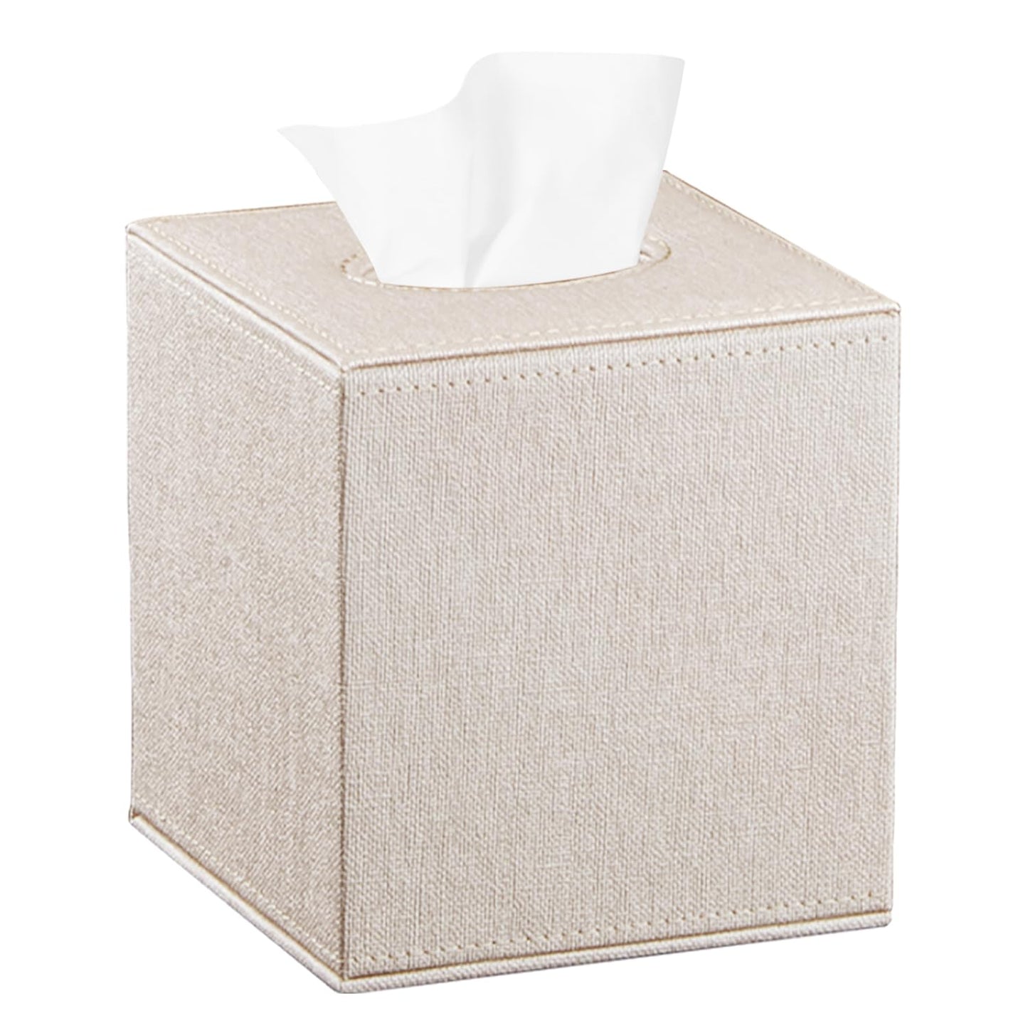 Leather Square Tissue Box Cover,Cut Tissues Cube Box Holder,Modern Facial Paper Organizer Storgage,Box Tissue Dispenser Decor Accessories for Bathroom NightStand Coffee Table Desk Home Office,Beige