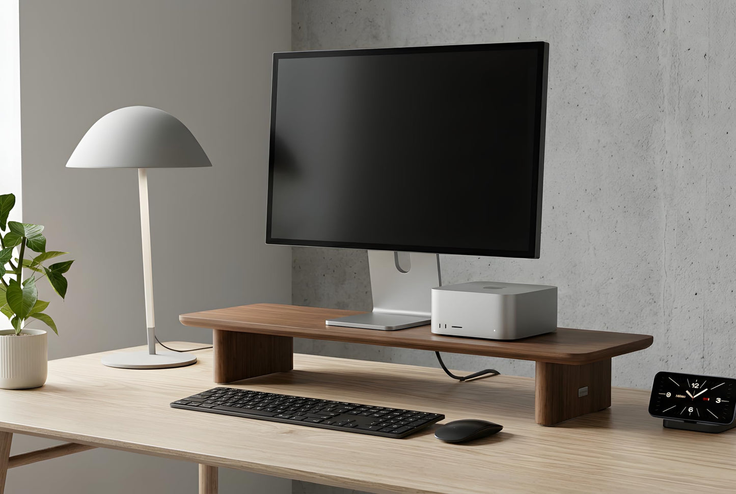 FISUA Minimalist Walnut Single Monitor Stand Riser - 31.5" Modular Desk Organizer for iMac, Laptop & Ultrawide Monitors - Natural Wood Grain