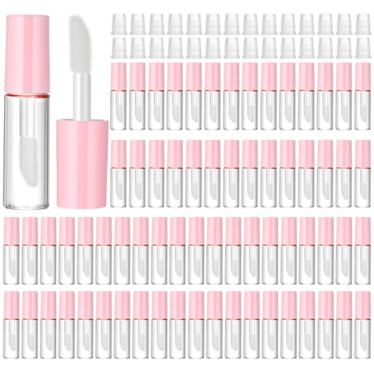 100 Pcs 1.2 ml Mini Lip Gloss Tubes Empty Lipgloss Tubes with Wand Clear Refillable Lip Balm Gloss Containers Lips Glosss Bottles for DIY Lipstick Samples Lips Balms Lipgloss Making(Pink)