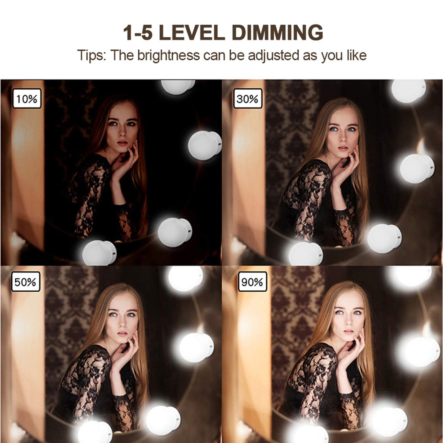 Estink Vanity Mirror Lights Kit, 12pcs Dimmable LED Makeup Light Bulbs, 1-5 Level, 3200-7000K, 10W, for Bathroom Dressing Room Beauty Salon