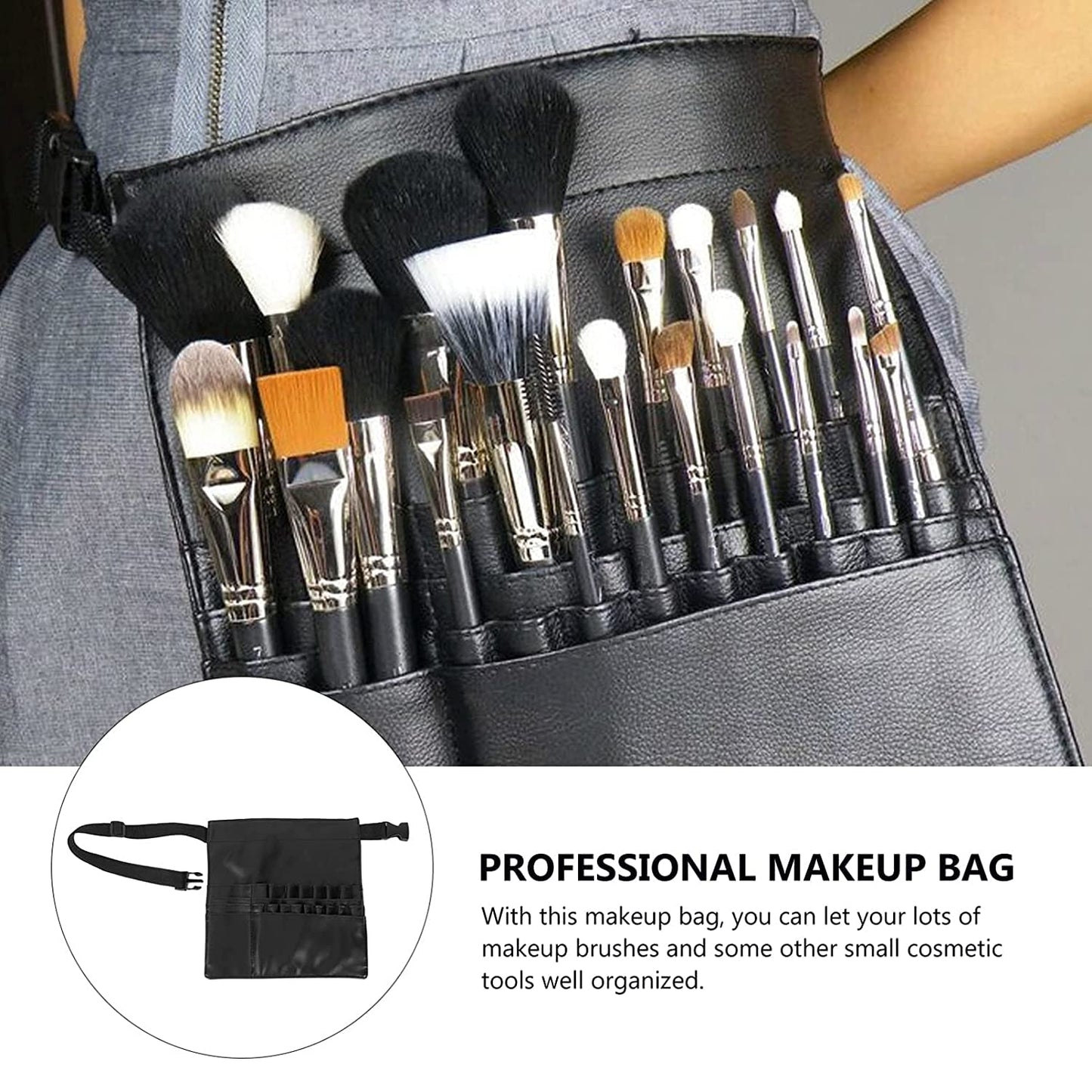 Comicfs Makeup Brush Bag 22 Pockets Professional Cosmetic Holder Organizer Apron with Artist Belt Strap for Women (Brush Not Included)