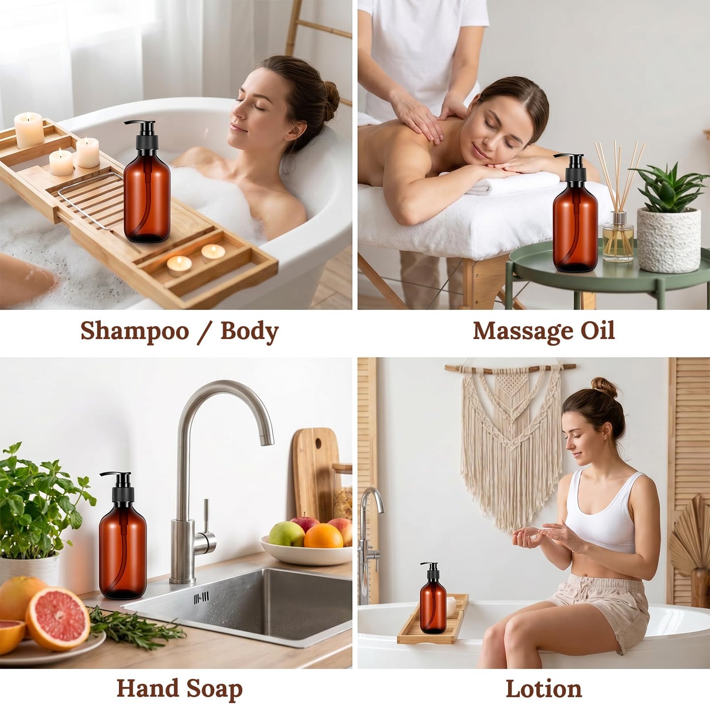 Kuyeyzu 12 Pack 10 oz Amber Soap Dispenser Empty Plastic Pump Bottles Refillable Lotion Bottle for Shampoo Conditioner Hand Body Wash Bathroom Kitchen Travel