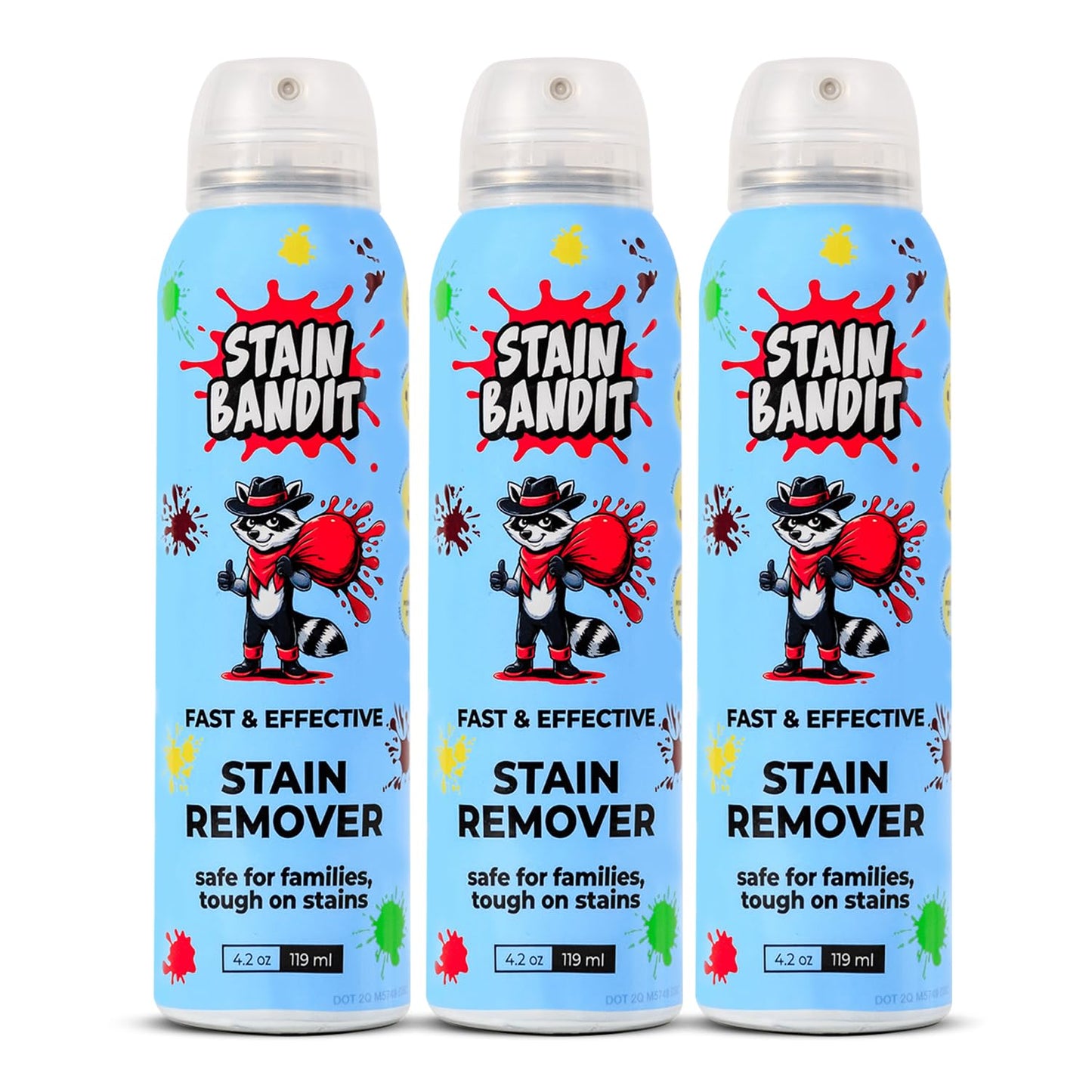 Stain Bandit Stain Remover Spray | Non-Toxic Stain Remover Family Safe Formula | Bag-On-Valve 360° Continuous Spray Bottle | Cleaner for Clothes, Upholstery, Carpet & Car Seats 4.2 Oz, (Pack of 3)