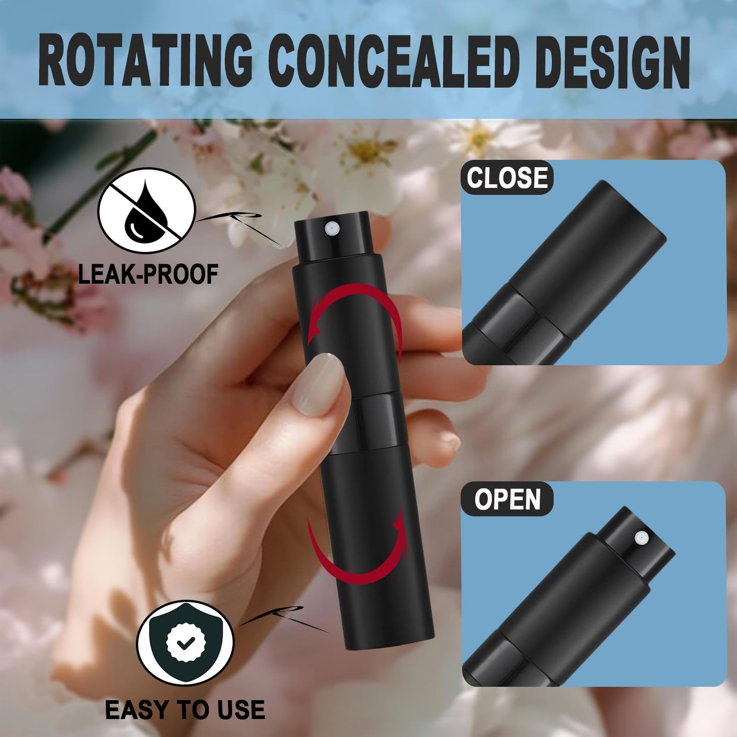 KBTYUDD 10 Pack 8ML Travel Perfume Bottle Refillable Empty Perfume Atomizer Cologne Travel Spray Bottle for Refill Portable Cologne Dispenser Mini Sprayer for Women Men Twist Tpye (Black)