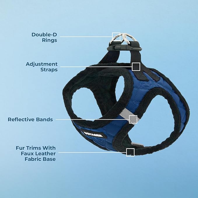 Best Pet Supplies - All Weather Mesh/Plush, Reflective, No Pull Harness for Small, Medium Dogs, Cats - Secure with Hook & Loop Fastener, Buckle, Double D-Rings - Royal Blue Faux Leather, S