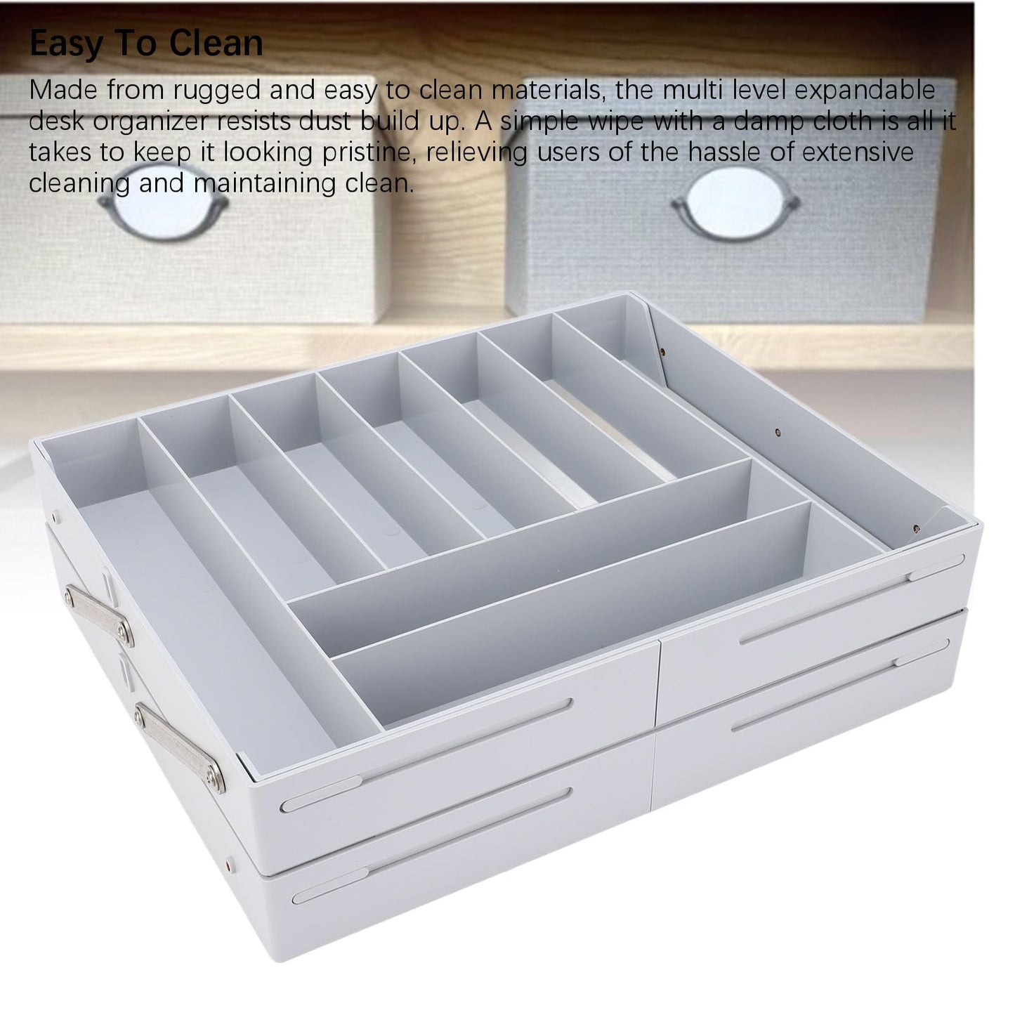 Extra Large and High Drawer Organizer, 2 Tier Smart Expandable Desk Organizer, Multi Level Junk Drawer Organizer for Makeup, Jewelry, Desk, Office Drawers (Gray)