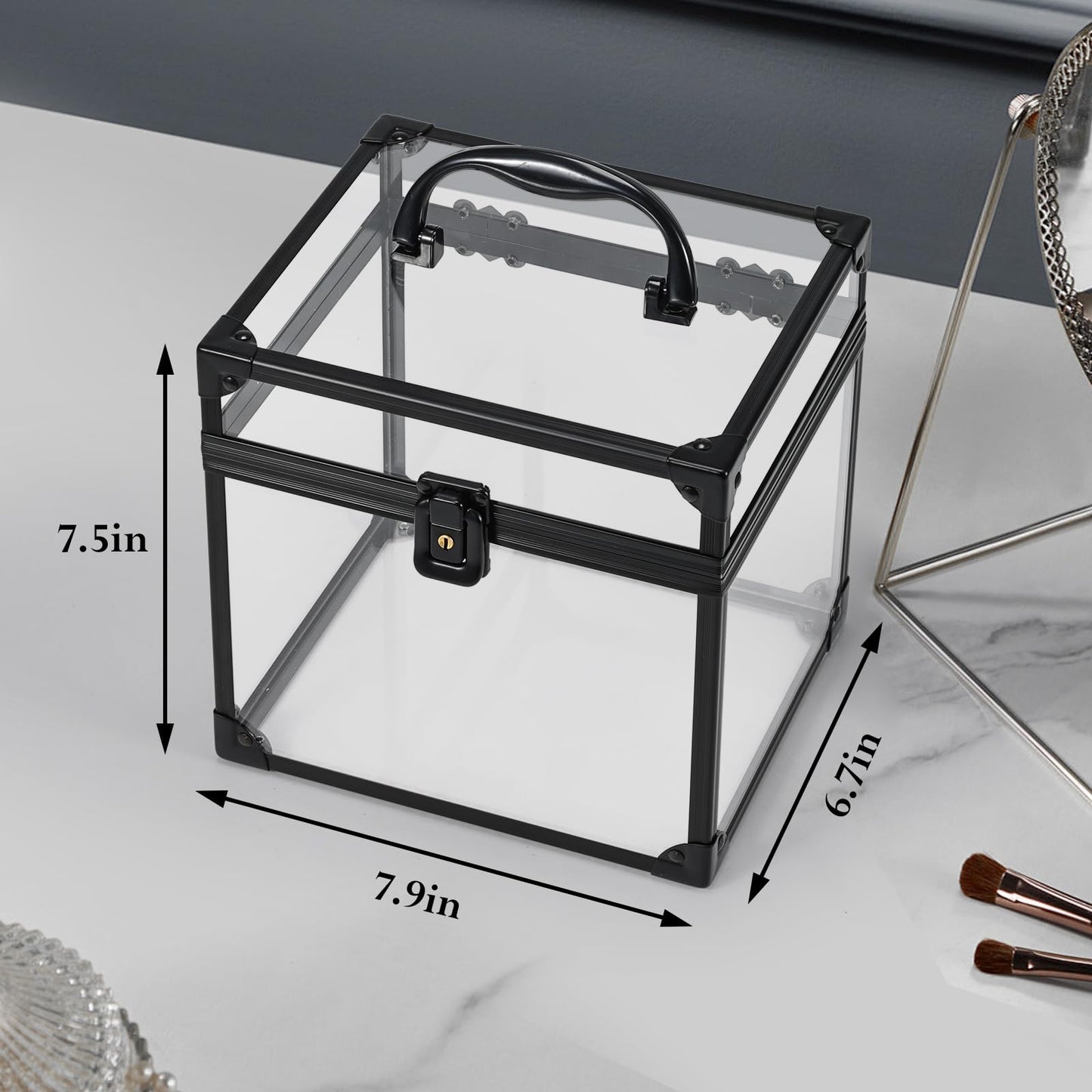 FRENESSA Portable Makeup Case Clear Crown Box Cosmetics Display Case Toiletry Organizer Box Transparent Acrylic Artists Train Case Travel Makeup Tools Storage for Vanity Bathroom Counter Dresser Case