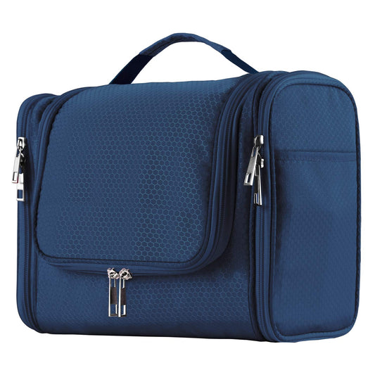 Buruis Hanging Toiletry Bag for Women and Men, Large Water-Resistant Makeup Organizer with Sturdy Hook, Lightweight Nylon Dopp Kit for Full-Sized Toiletries & Cosmetics, Blue