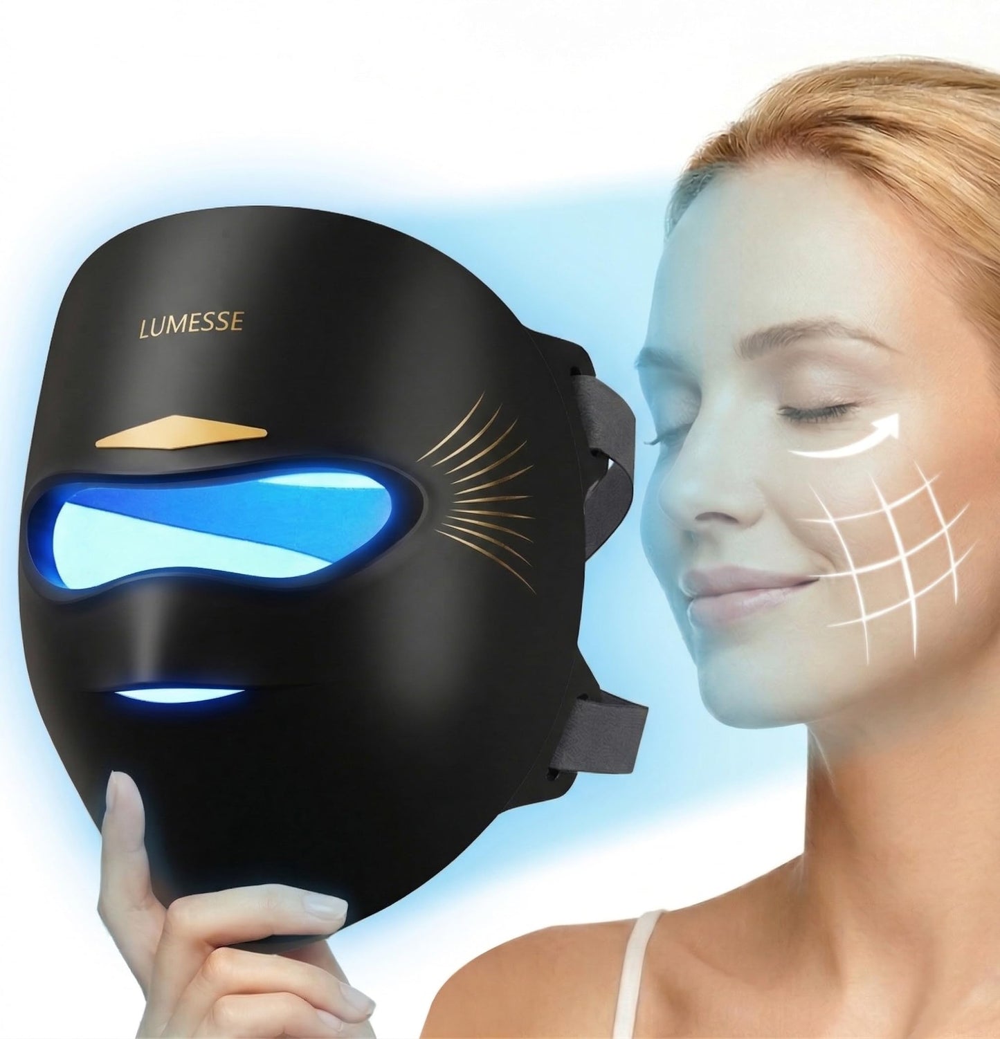 Lumesse 3D red Light Therapy for face, LED Face Mask Black Wireless Silicone Infrared Light Therapy mask, Portable Skincare Gadget for Home Travel Gym, Adjustable Strap, 4 Levels Skincare Device