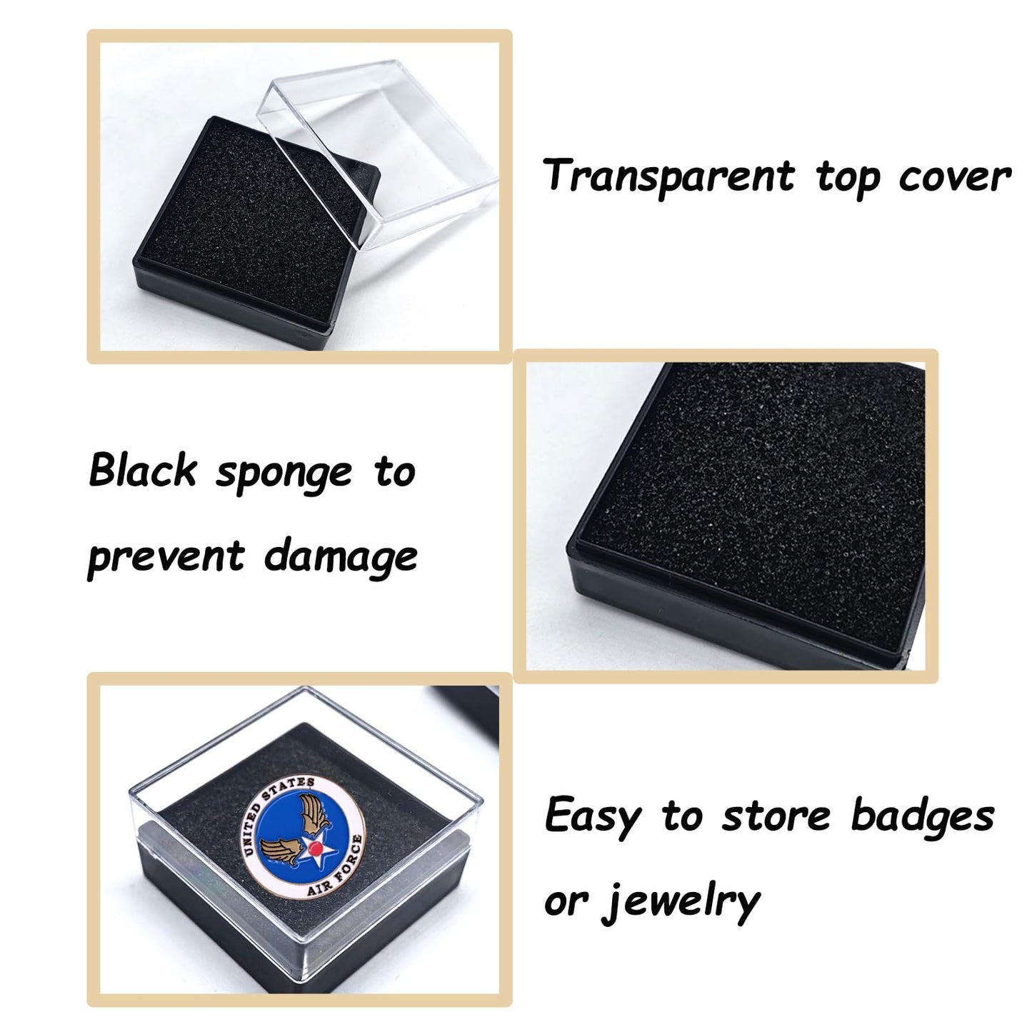 TTFdacai 20 Pcs Clear Plastic Gift Box For Pin 1.7x1.7x0.9inch Black Plastic Lapel Pin Storage Boxes for Badge Pin Crystal Coin Gemstone Jewelry Ring Storage Display,
