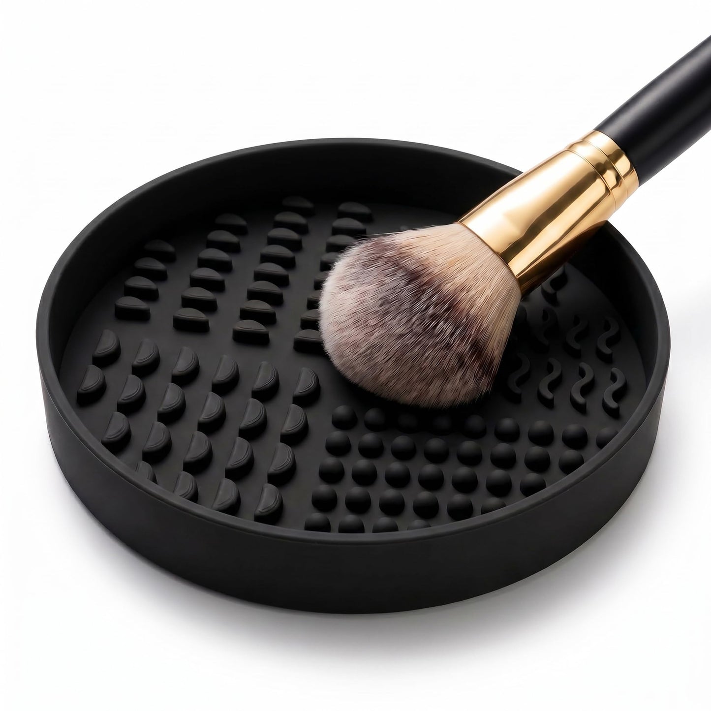 Large Makeup Brush Cleaner Bowl 4.7 Inch with Multi Texture Cleaning Zones for Cosmetic Brushes and Beauty Sponges, Black