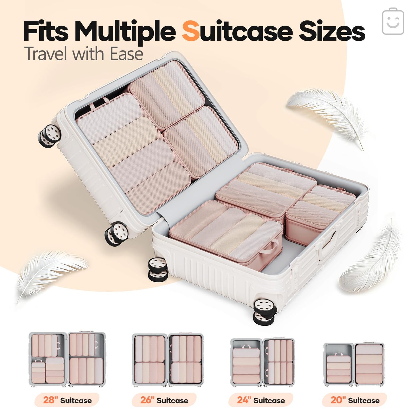 Veken 6/9/11 Set Compression Packing Cubes for Travel Essentials,Compressible Expandable Luggage Suitcase Organizer Bags for Clothing,Space Saver Storage Bags with Over 1000 pcs of Mesh Holes(Beige)