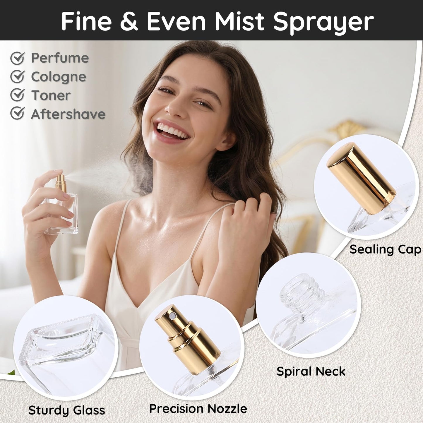 Segbeauty 1oz 10pcs Bulk Glass Travel Spray Bottle Fine Mist, Golden Cap Perfume Sprayer Atomizer with Refill Tool Kit, 30ml Travel Size Cologne Bottles Refillable, Portable Cosmetic Liquid Containers