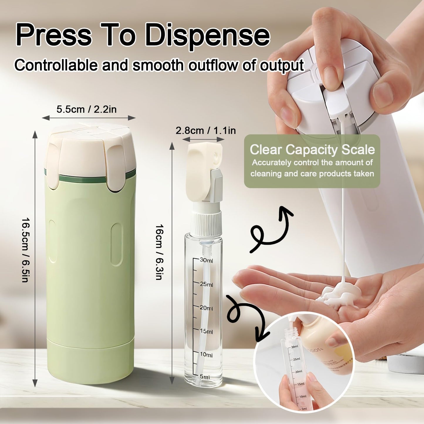 HSXCCL 4 in 1 Travel Dispenser Bottles Refillable,Travel Shampoo and Conditioner Bottles，No Spill Space Saving Compact,for Vacation Business Trip