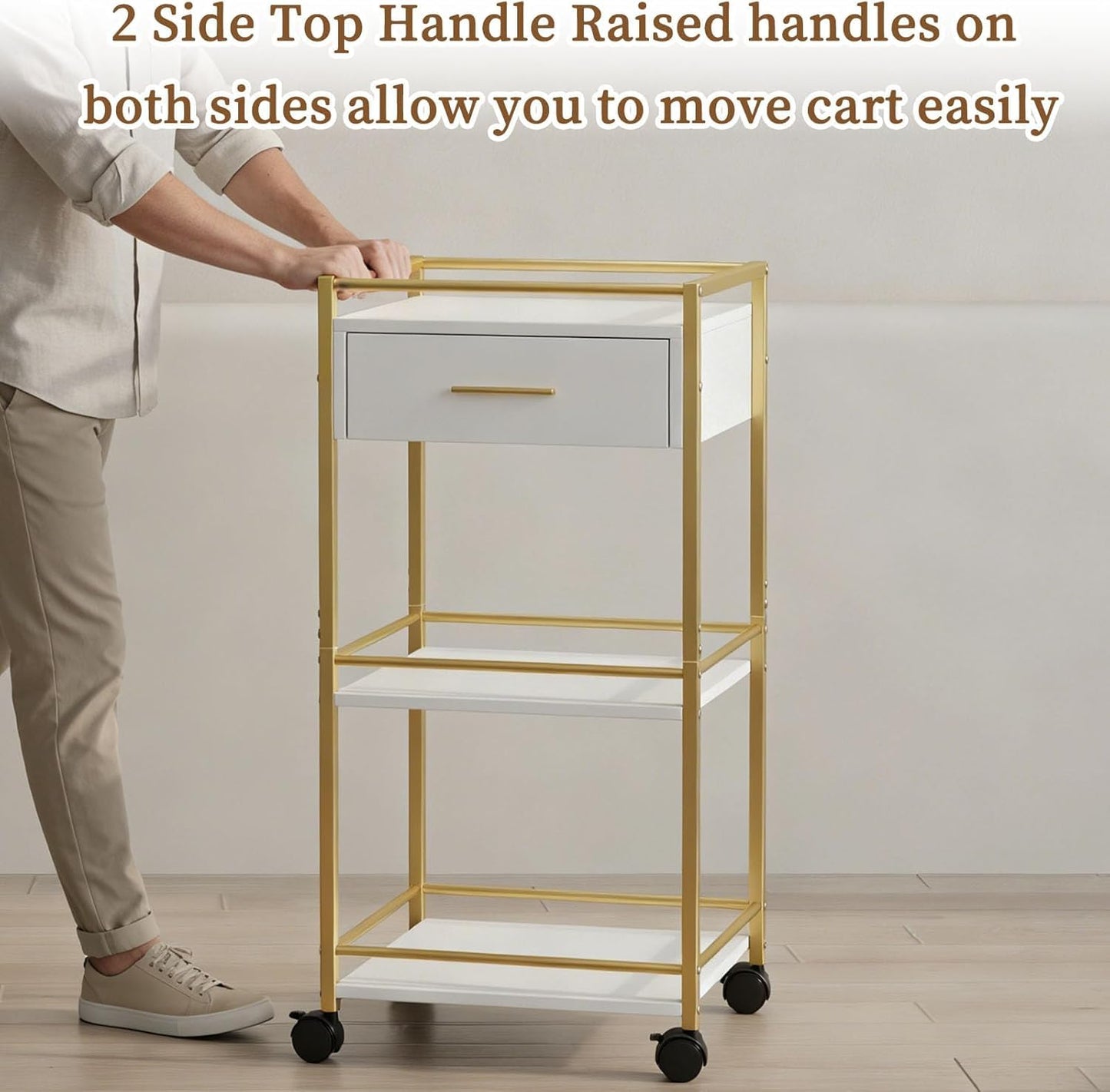 Salon Trolley Cart with Wheels, 3 Shelves & 1 Drawer, Mobile Hair Stylist Station for Tools Storage, Rolling Organizer Cart for Barber & Tattoo Supplies, Durable, Sturdy & Easy to Move