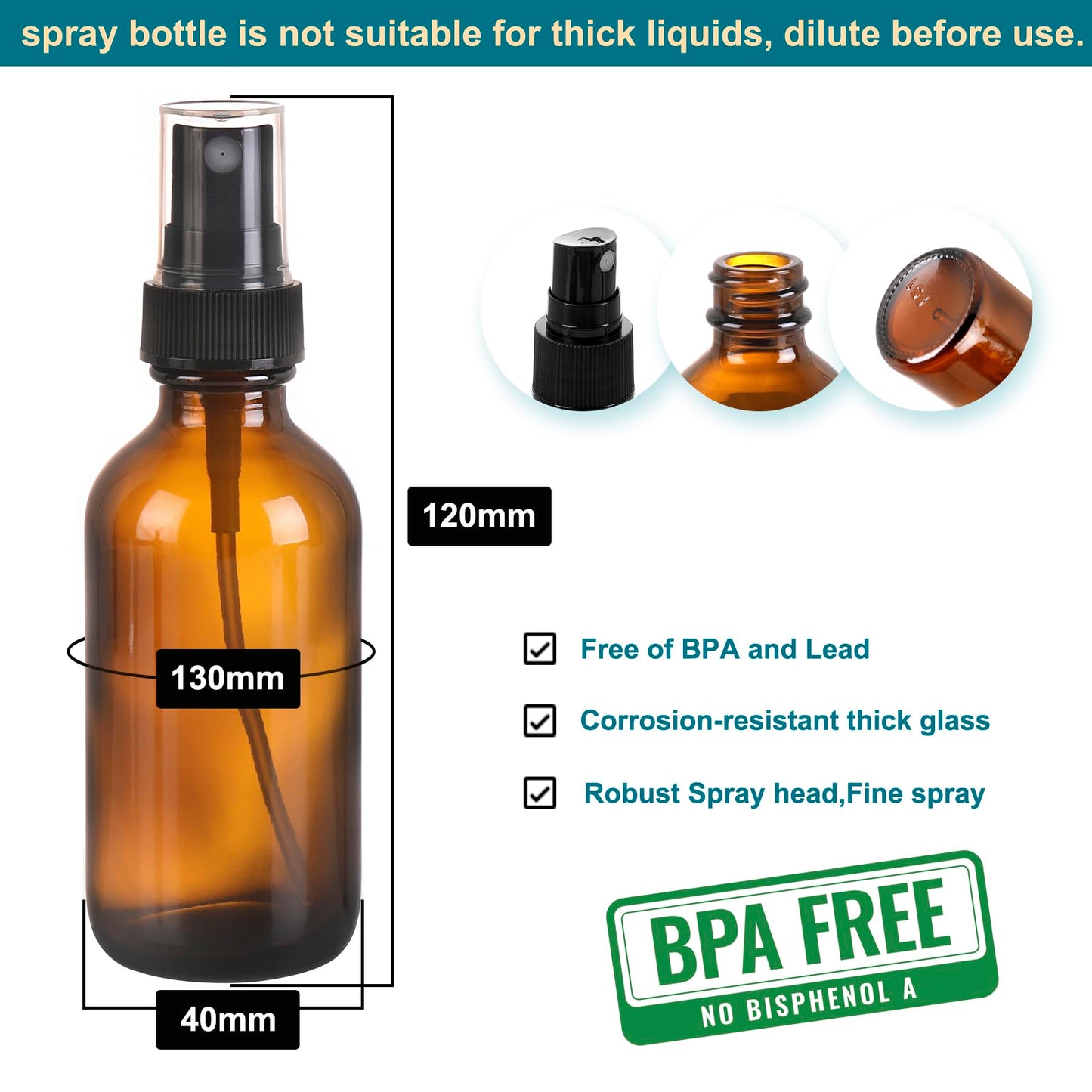 NOOEEISS Amber Glass Small Spray Bottle 2 oz 48 Packs,Fine Mist Sprayer Small Clear Bottles,Refillable Containers mini spray bottles for Cleaning Solutions and Skin Care (Amber 48pcs)