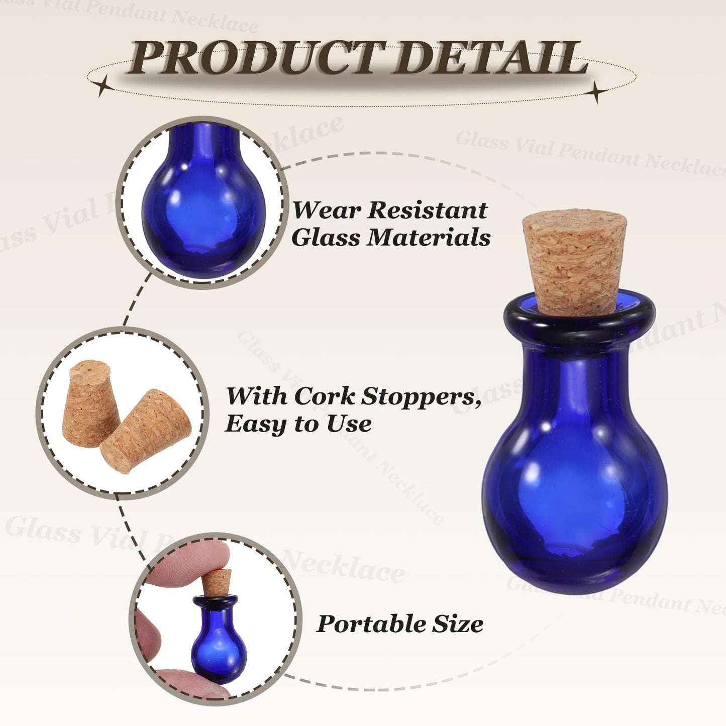 HARFINGTON 30 Pcs Mini Glass Bottles Jars, Long Bottled Small Cute Glass Jars Vials Pendants Small Vials Wishing Bottle with Cork Stoppers for DIY Crafts Wedding Favors, Blue