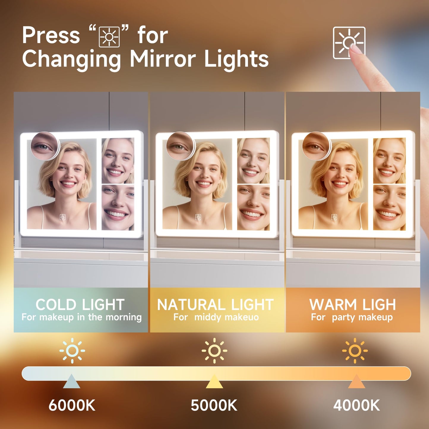 DEXHOM Makeup Mirror, Vanity Mirror with Lights, 1X/3X/5X/10X Magnification, Touch Control, Mothers Day, Birthday Gifts for Mom,Women,Girls, Dorm Room Essentials 14.1" W x 11" L (96 LED)