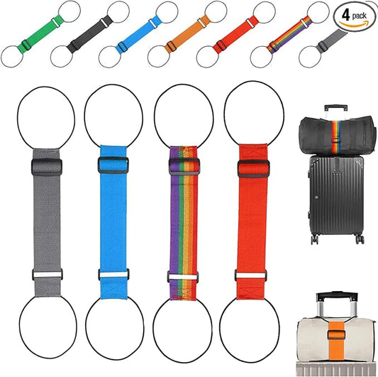 Multi Use Strong Adjustable Luggage Connector Straps, Flexible and Adjustable Luggage Strap, Luggage Connector Straps for Suitcases, Secure Stacking&Hands-Free Travel, Easy to Identify Travel (4Pcs/1)