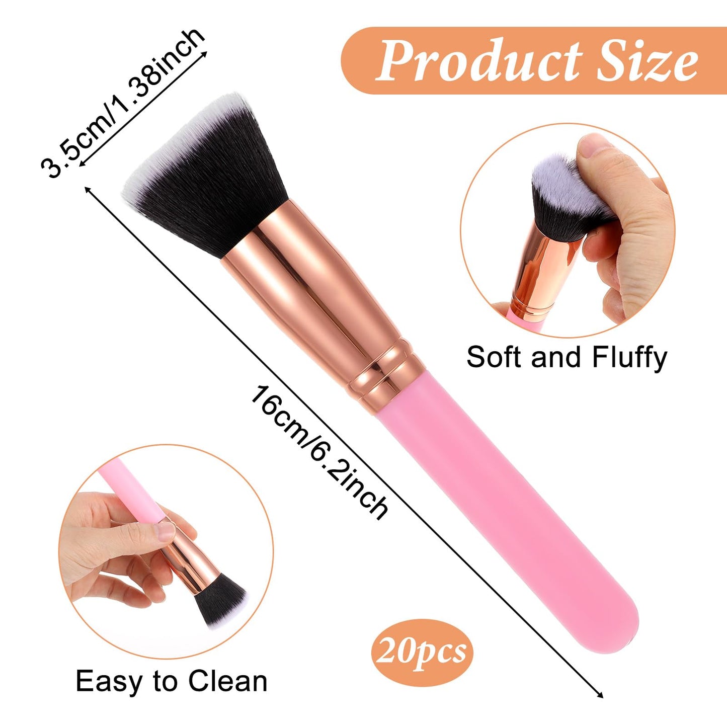 PercyEffie 20 PCS Pink Makeup Brushes Bulk, Flat Top Foundation Brushes Bulk, Liquid/Cream/Powder, Eye Shadow Blending Contour Blush for Wedding Artist, Blending, Buffing, Stippling Face Makeup Tools
