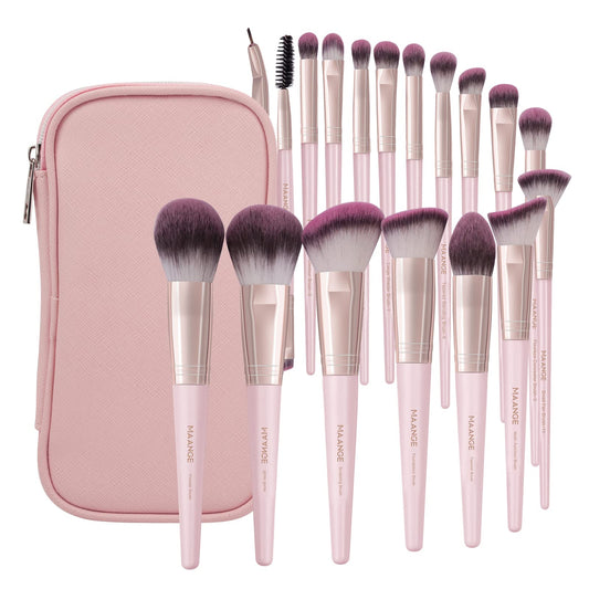 Makeup Brushes with Case, MAANGE 18 Pcs Professional Makeup Brush Set Premium Synthetic Face Kabuki Brush Kit Foundation Blush Powder Eyeshadow Brushes Set Christmas Gift (Pinkgold)