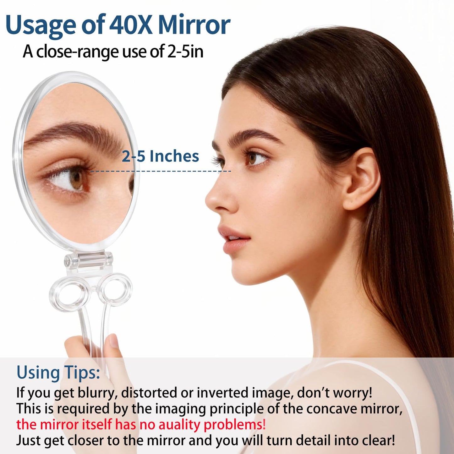 AMISCE Magnifying Hand Mirrors with Handle - Double Sided Handheld Mirror with 1X 40X Magnification, Portable Travel Folding Hand Held Mirror, Pedestal Makeup Vanity Mirror