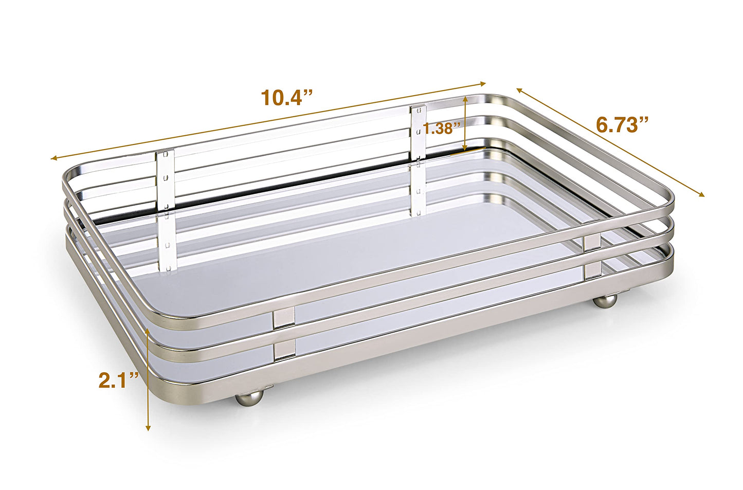 SunnyPoint Classic Decorative Vanity Perfume Dresser Jewelry Organizer Makeup Mirror Tray (Satin Nickel)