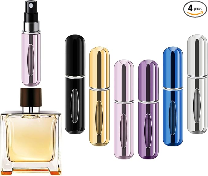 Refillable Perfume Portable Atomizer Bottle Refillable Perfume Spray, Travel Perfume (5ml, 6 Pack) (Silver, Purple, Blue, Gold, Pink, Black)