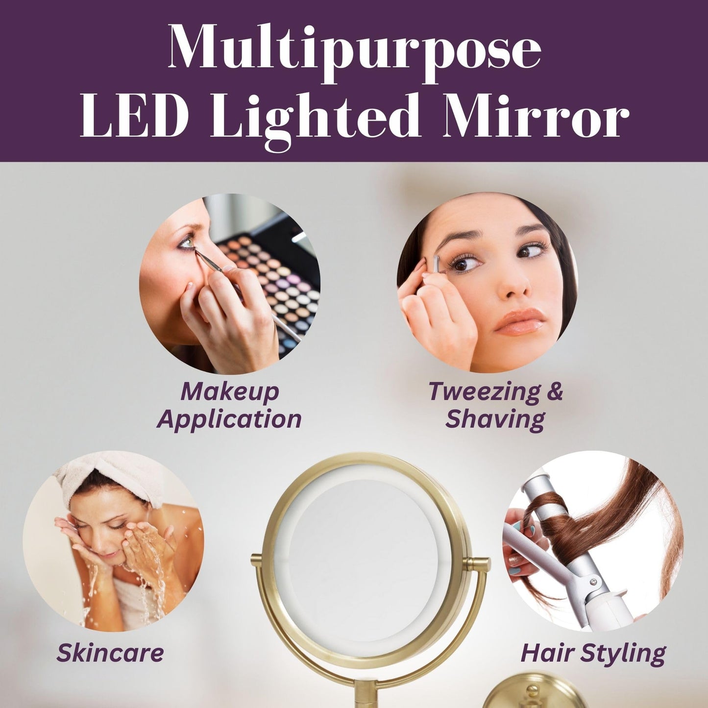 JERDON Wall-Mounted Vanity Mirror with Lights - Hard Wired Makeup Mirror with 8X Magnification & Gold Finish - Direct Wire Model HL88BGLD
